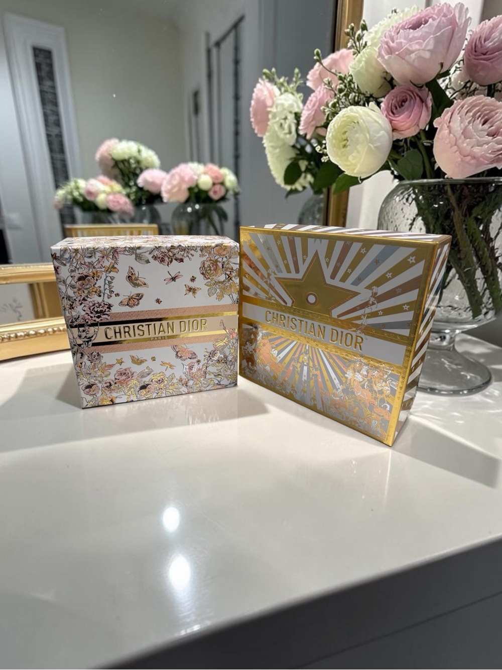 Set- of Two Christian Dior Gift Boxes in White and Gold